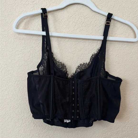 Victoria's Secret Dream Angels unlined black lace-up corset top, Size Large - Picture 3 of 12